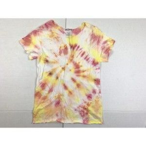 Gildan Tie Dye Shirt S Small Multicolor Short Sleeve Cotton Crew Neck Raw Hem